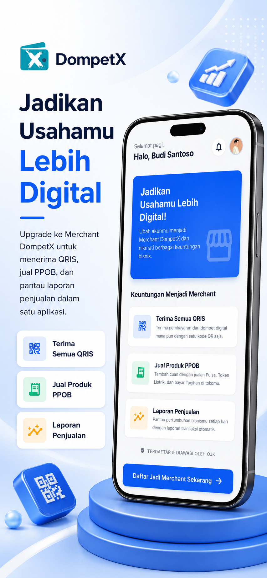 Tampilan aplikasi DompetX Merchant